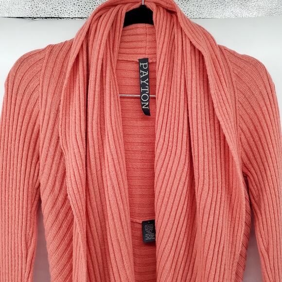 Payton Women Soft Wool Cocoon Ribbed Open Waterfall Front Cardigan Rounded Hem|S - Picture 2 of 8
